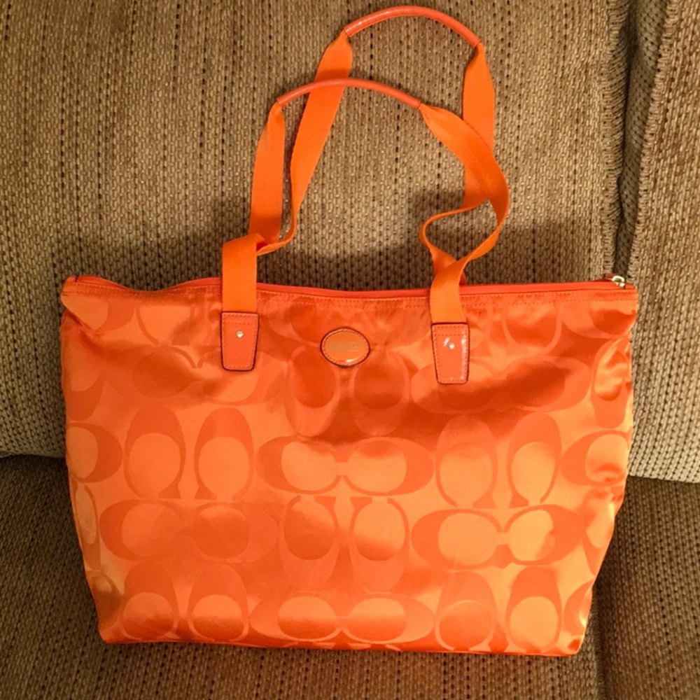 Coach bright orange weekender/tote
